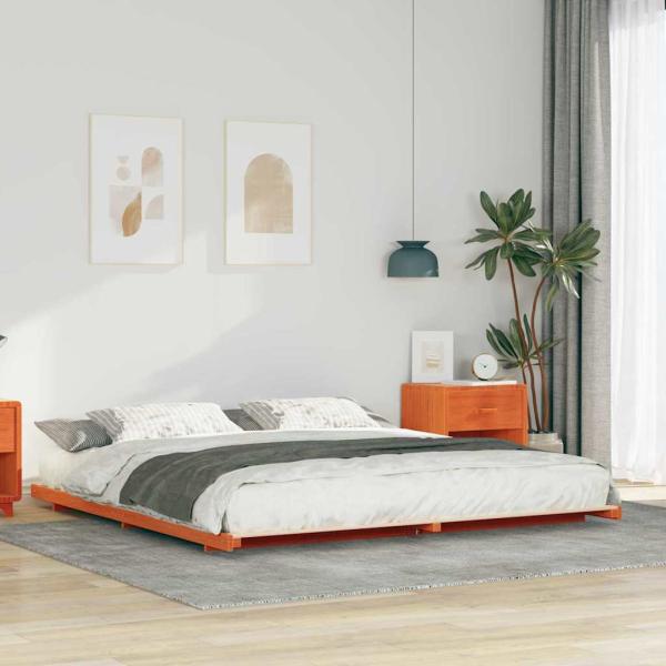 ARDEBO.de - Bodenbettgestell Wachsbraun 180 x 210 cm Massivholz Kiefer