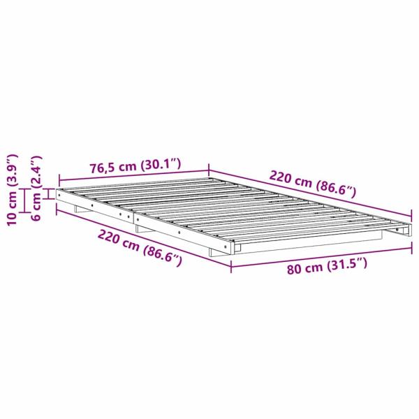 Bodenbettgestell Braun 80 x 220 cm Massivholz Kiefer