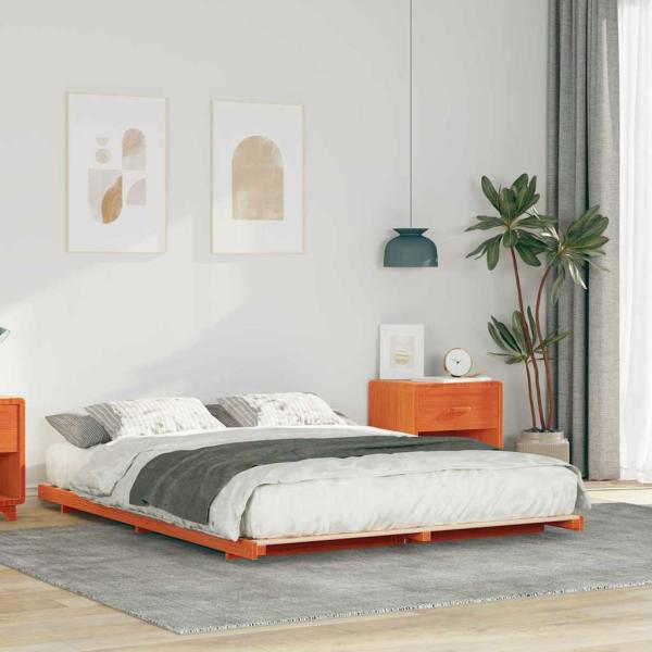 ARDEBO.de - Bodenbettgestell Wachsbraun 160 x 220 cm Massivholz Kiefer