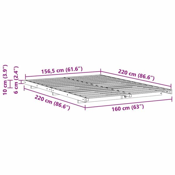 Bodenbettgestell Wachsbraun 160 x 220 cm Massivholz Kiefer