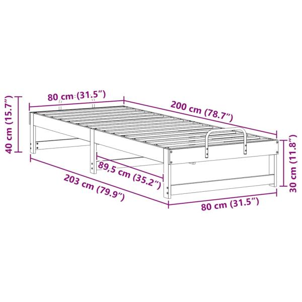 Bettgestell mit Tragegriffen Braun 80 x 200 cm