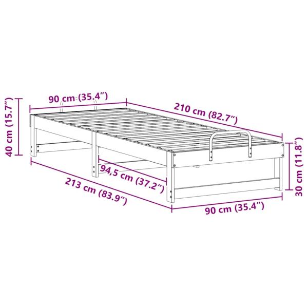 Bettgestell mit Tragegriffen Weiß 90 x 210 cm Massivholz Kiefer
