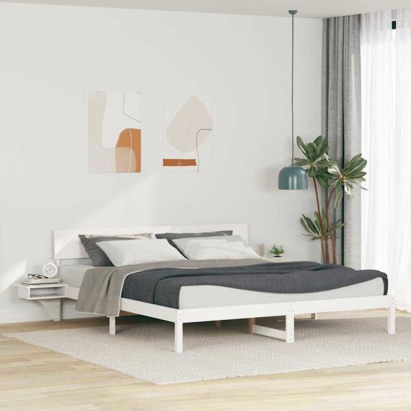 ARDEBO.de - Bettgestell mit Nachttischen mit Kopfteil Weiß 180 x 200 cm