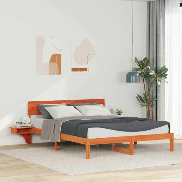 ARDEBO.de - Bettgestell mit Nachttischen Wachsbraun 160 x 200 cm