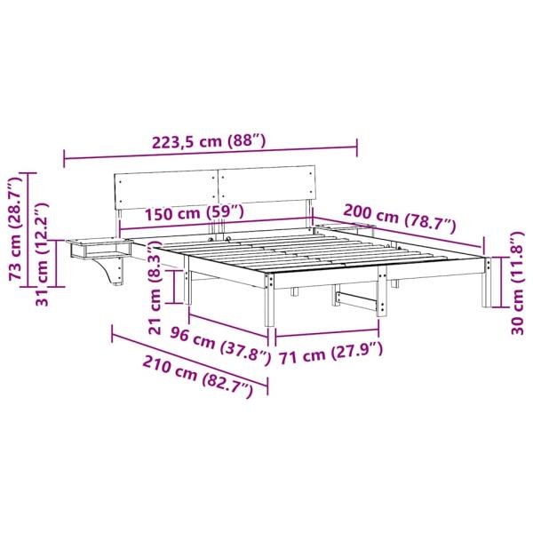 Bettgestell mit Nachttischen mit Kopfteil Braun 150 x 200 cm