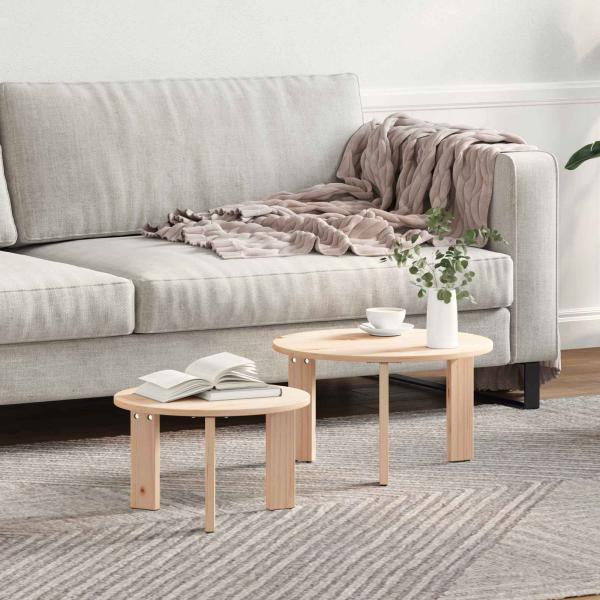 ARDEBO.de - Kaffeetisch Set 2 pcs Natur 47,5 x 47,5 x 27 cm Massivkiefer