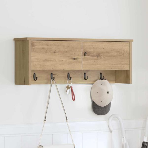 ARDEBO.de - Wandmontierter Kleiderständer mit Regal Wandmontiert mit Speicher mit Tür Eiche handwerklich