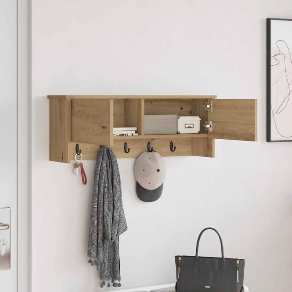 Wandmontierter Kleiderständer mit Regal Wandmontiert mit Speicher mit Tür Eiche handwerklich