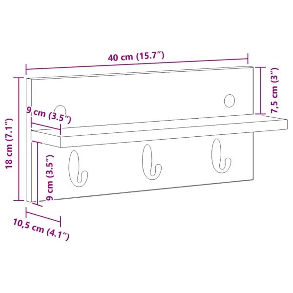 Wandmontierter Kleiderständer Grau Sonoma 40 x 10.5 x 18 cm