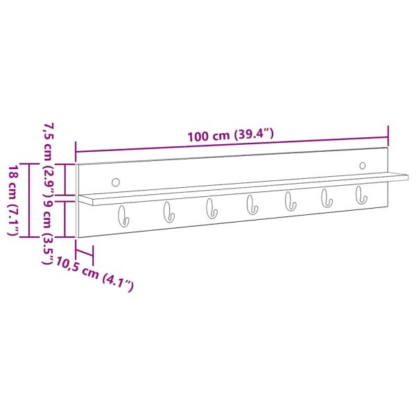 Wandmontierter Kleiderständer Räuchereiche 100 x 10.5 x 18 cm