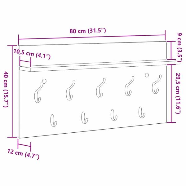 Wandmontierter Kleiderständer Schwarze Eiche 80 x 40 x 12 cm