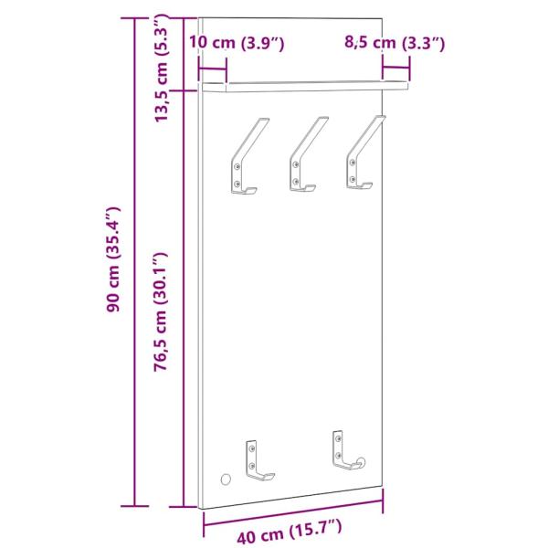 Wandmontierter Kleiderständer Schwarze Eiche 90 x 40 x 10 cm