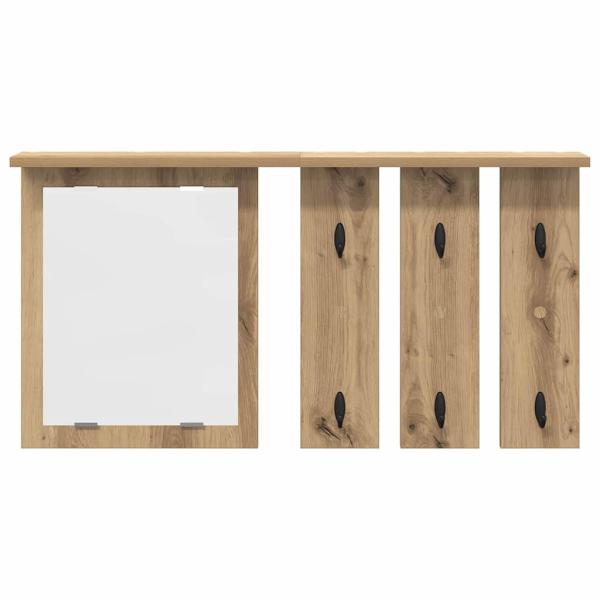 Wandmontierter Kleiderständer mit Regal Wandmontiert mit Spiegel Eiche handwerklich