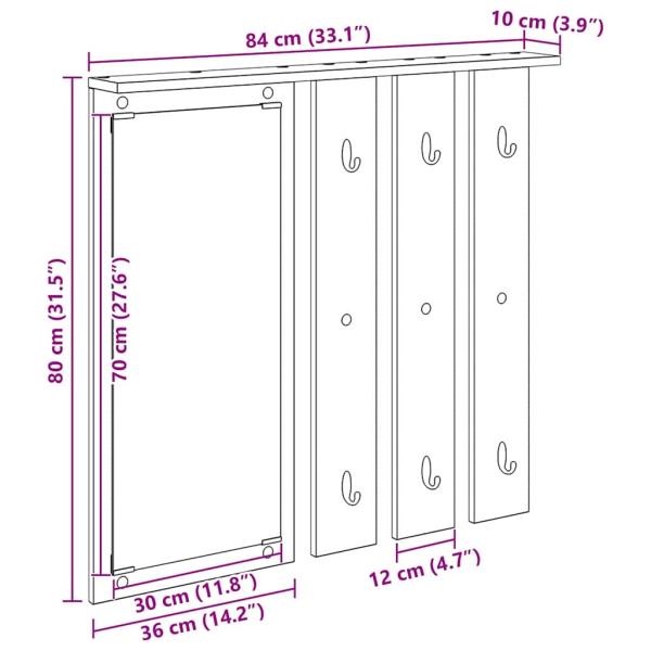Wandmontierter Kleiderständer Schwarze Eiche 84 x 10 x 80 cm
