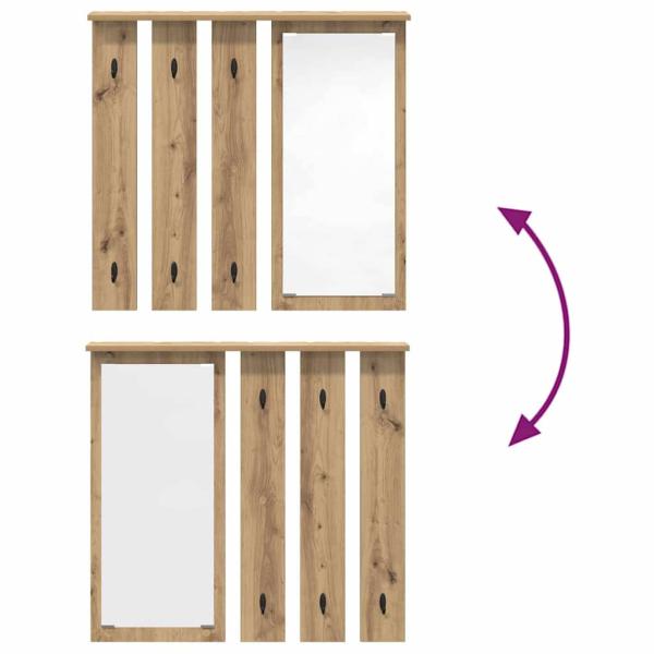 Wandmontierter Kleiderständer mit Regal Wandmontiert mit Spiegel Eiche handwerklich