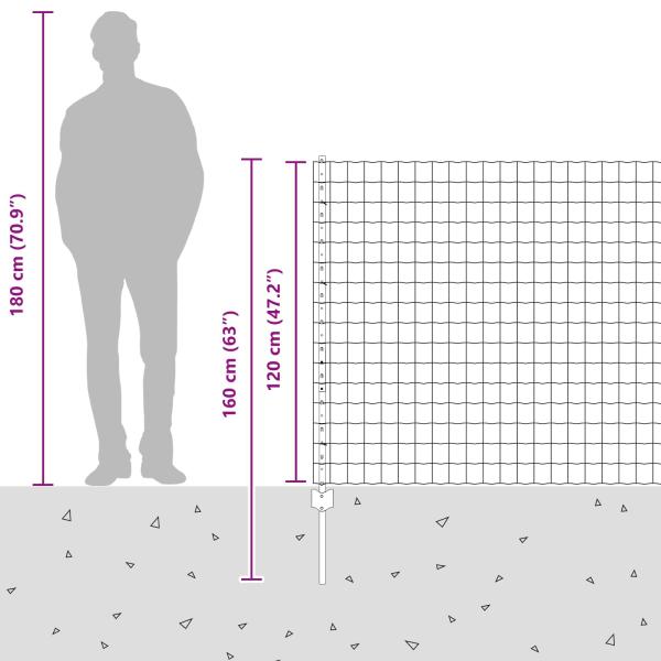 Zaun mit Pfosten Grau 1.2 x 25 m Pulverbeschichteter Stahl