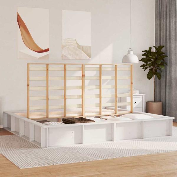 Bettgestell mit Speicher Weiß 200 x 200 cm Holz