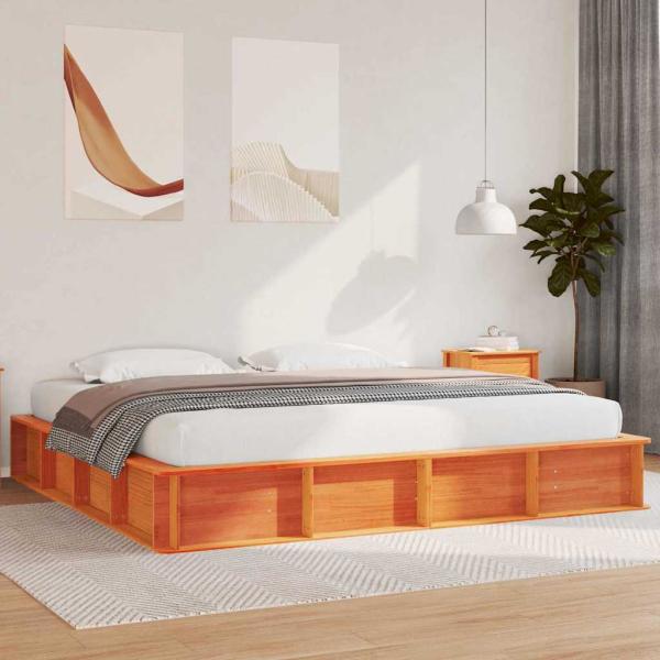 ARDEBO.de - Bettgestell mit Speicher Wachsbraun 200 x 200 cm Holz