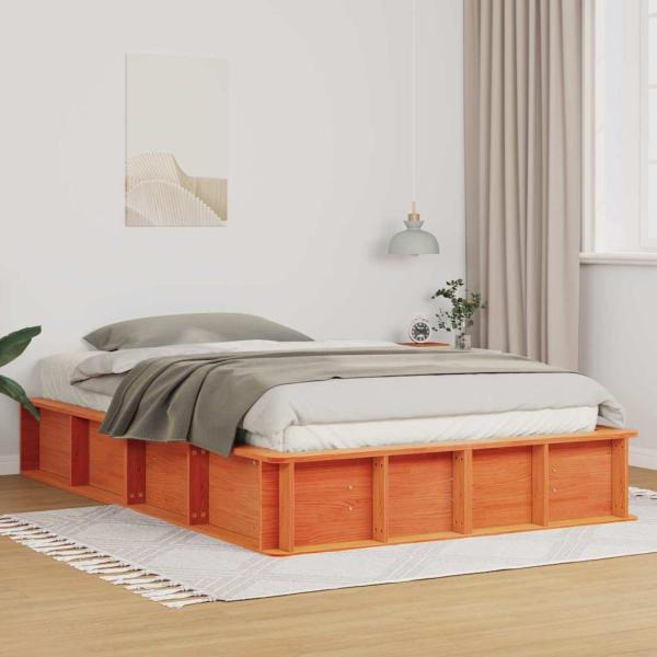 ARDEBO.de - Bettgestell mit Speicher Wachsbraun 140 x 200 cm Massivholz