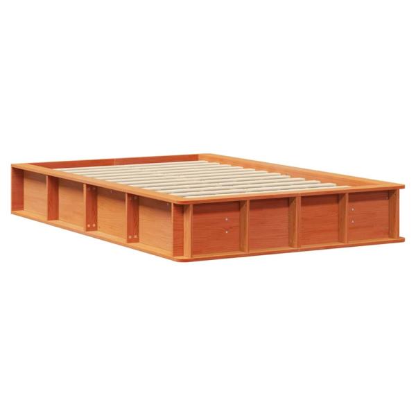 Bettgestell mit Speicher Wachsbraun 140 x 200 cm Massivholz