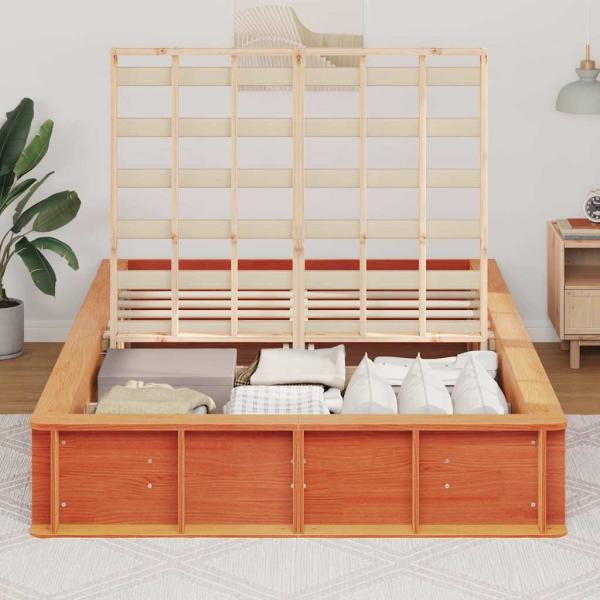 Bettgestell mit Speicher Wachsbraun 140 x 200 cm Massivholz