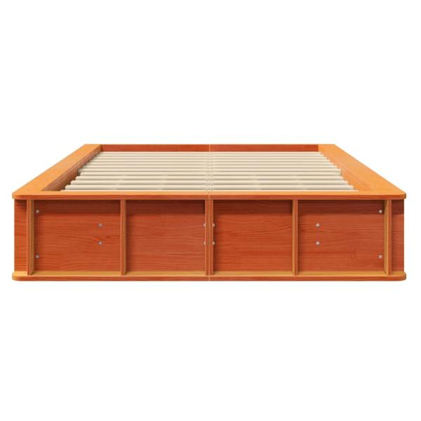 Bettgestell mit Speicher Wachsbraun 140 x 200 cm Massivholz