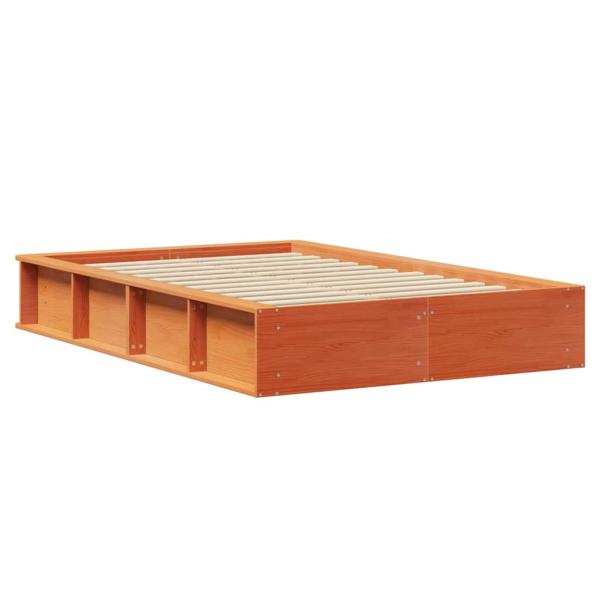 Bettgestell mit Speicher Wachsbraun 140 x 200 cm Massivholz