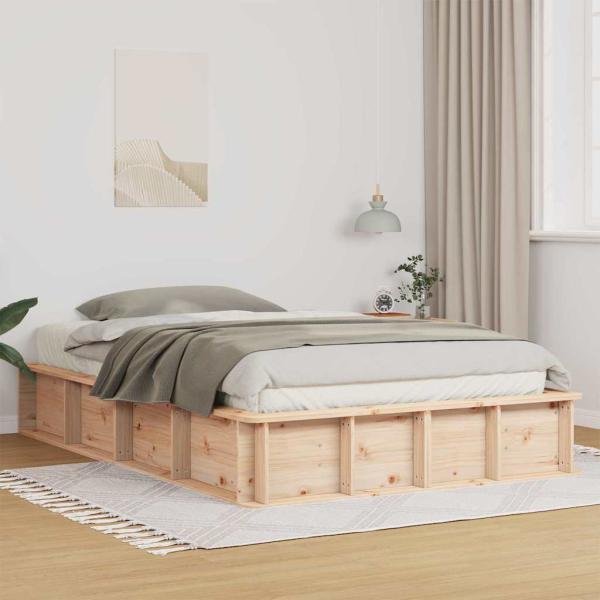 ARDEBO.de - Bettgestell mit Speicher Braun 140 x 190 cm Massivholz Kiefer
