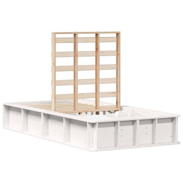 Bettgestell mit Speicher Weiß 100 x 200 cm Massivholz