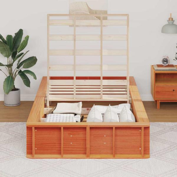Bettgestell mit Speicher Wachsbraun 100 x 200 cm Holz