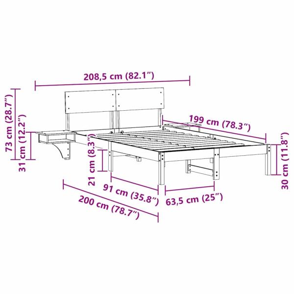 Bettgestell mit Nachttischen mit Kopfteil Weiß 135 x 190 cm