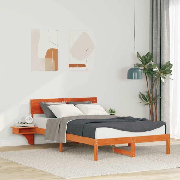 ARDEBO.de - Bettgestell mit Nachttischen Wachsbraun 135 x 190 cm