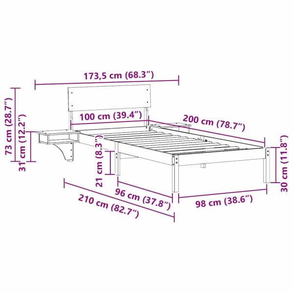 Bettgestell mit Nachttischen Wachsbraun 100 x 200 cm