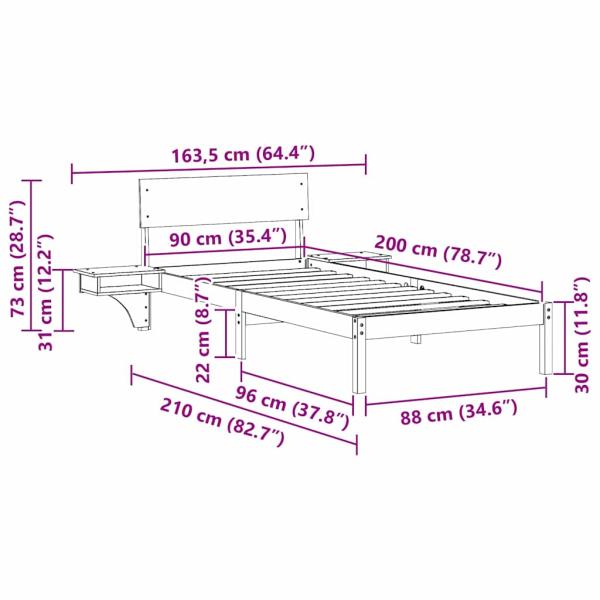 Bettgestell mit Nachttischen Wachsbraun 90 x 200 cm