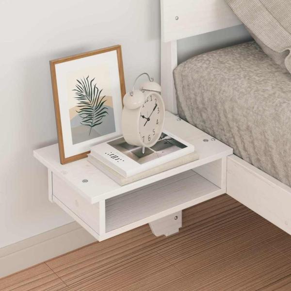 Bettgestell mit Nachttischen Weiß 90 x 190 cm Massivholz Kiefer