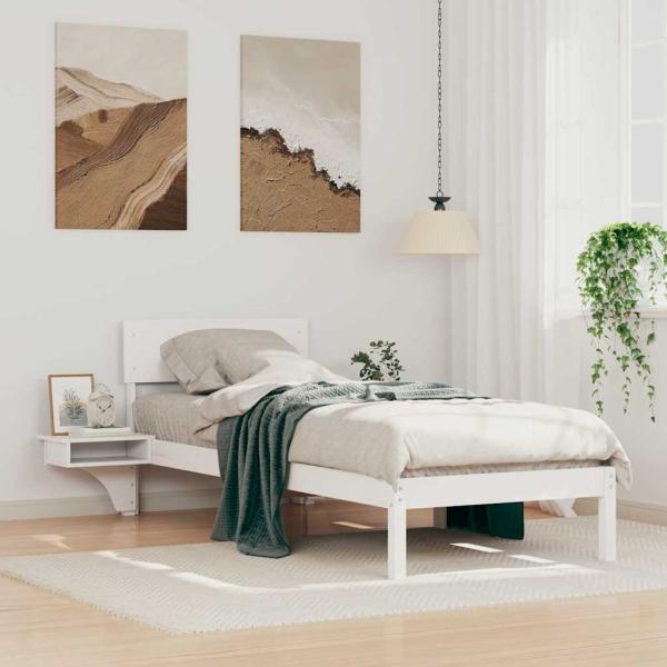 ARDEBO.de - Bettgestell mit Nachttischen Weiß 75 x 190 cm Massivholz Kiefer