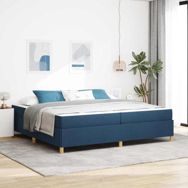 ARDEBO.de - Boxspringbett Blau und Dunkelblau und Weiß 200 x 200 cm Stoff