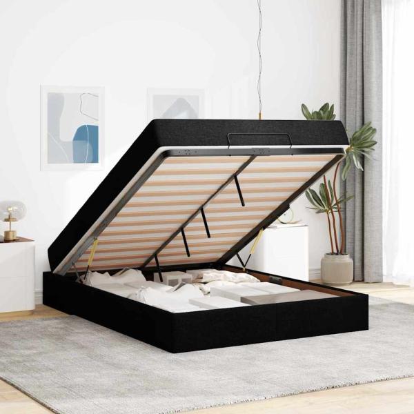 Bettgestell Sonstiges mit Speicher Schwarz 160 x 200 cm Stoff