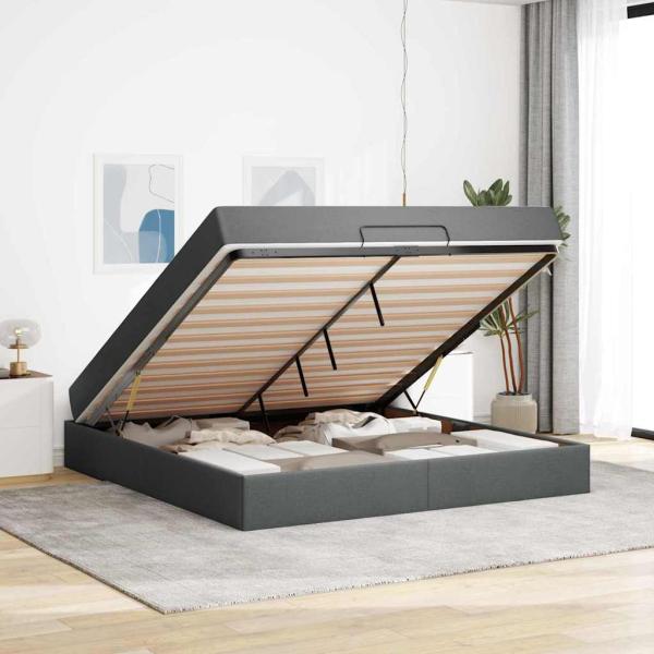 Bettgestell Sonstiges mit Speicher Dunkelgrau 180 x 200 cm Stoff