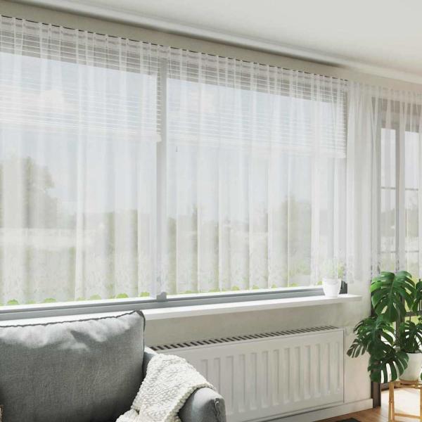 ARDEBO.de - Spitzenvorhang mit Vorhängen Floral Weiß 400 x 180 cm Polyester