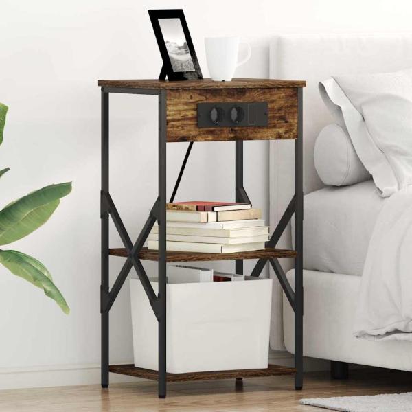 ARDEBO.de - Nachttische 2 pcs Räuchereiche 41 x 31 x 76 cm Holzwerkstoff