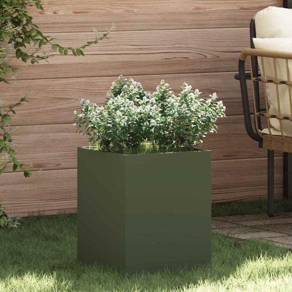 ARDEBO.de - Gartenblumentopf Olivgrün 50 x 32 x 40 cm Kaltgewalzter Stahl