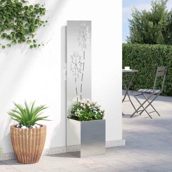 Blumentopf mit dekorativem Paneel Silber 32 x 140 cm