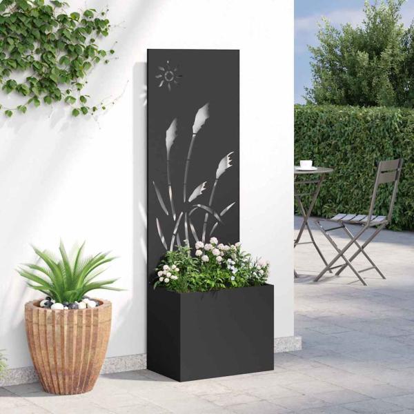 Blumentopf mit dekorativem Paneel Schwarz 50 x 140 cm