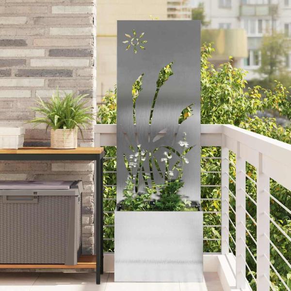 ARDEBO.de - Blumentopf mit dekorativem Paneel Silber 50 x 140 cm Edelstahl