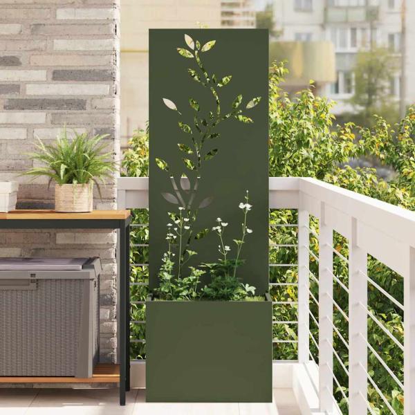 ARDEBO.de - Blumentopf mit dekorativem Paneel Olivgrün 50 x 140 cm
