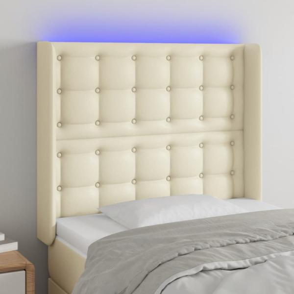 ARDEBO.de - LED Kopfteil Creme 93x16x118/128 cm Kunstleder