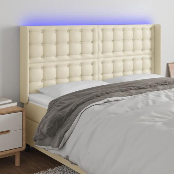 ARDEBO.de - LED Kopfteil Creme 183x16x118/128 cm Kunstleder