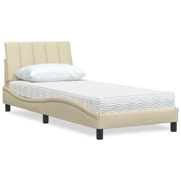 ARDEBO.de - Bett mit Matratze "Hanko" Creme 90x200 cm Stoff