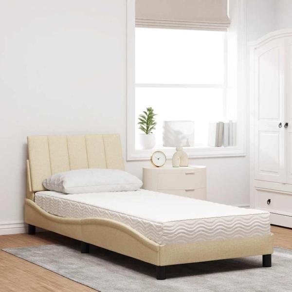 Bett mit Matratze "Hanko" Creme 90x200 cm Stoff